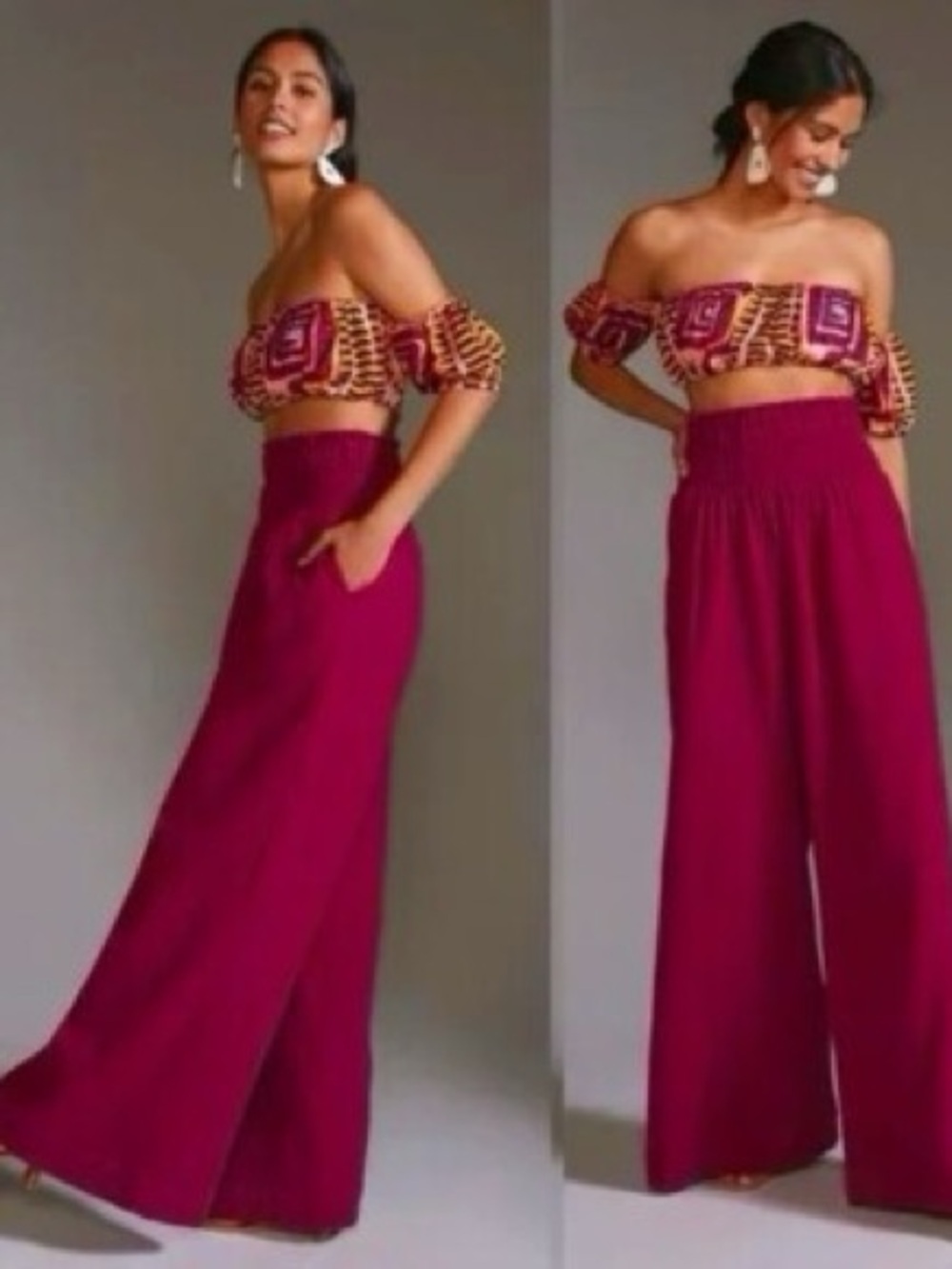 Anthropologie Flannel Smocked Gauzy Wide Leg Pants in Wine